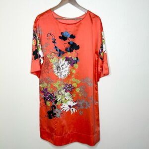 Soft Surroundings Orange Floral Satin Shift Dress - Women’s US S